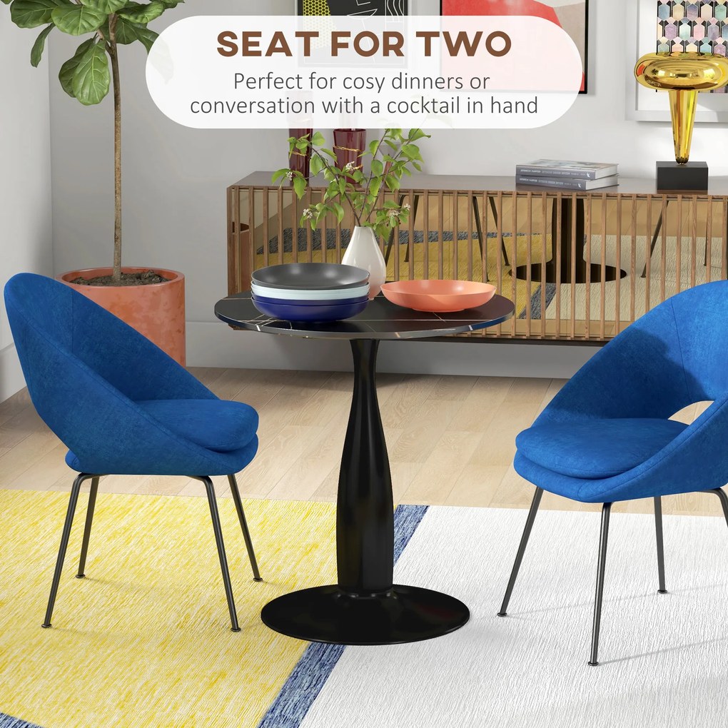 HOMCOM Okrągły Stół Jadalniany, Stal Malowana Proszkowo, MDF z Powłoką Melaminową, Antypoślizgowe Stopy, 70 x 74 cm, Czarny