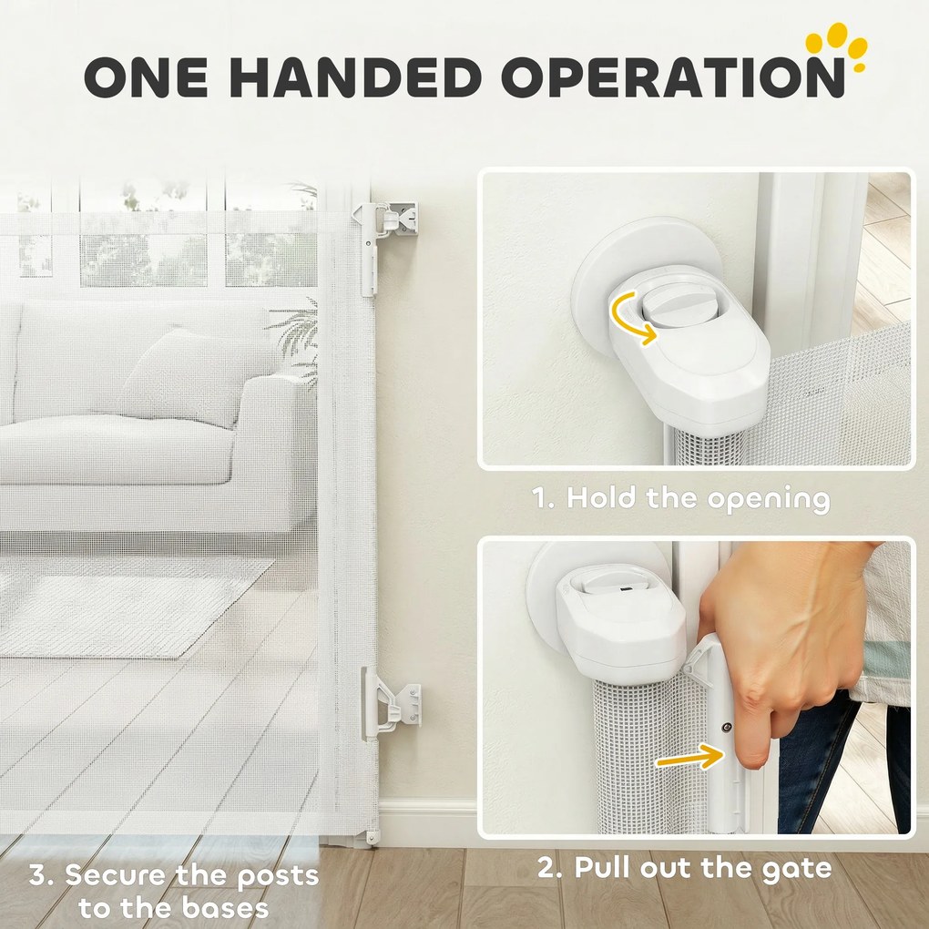 PawHut Rozsuwane ogrodzenie dla schodów i drzwi 0-140 cm z obsługą jedną ręką, dla dzieci i zwierząt, białe | Aosom PL