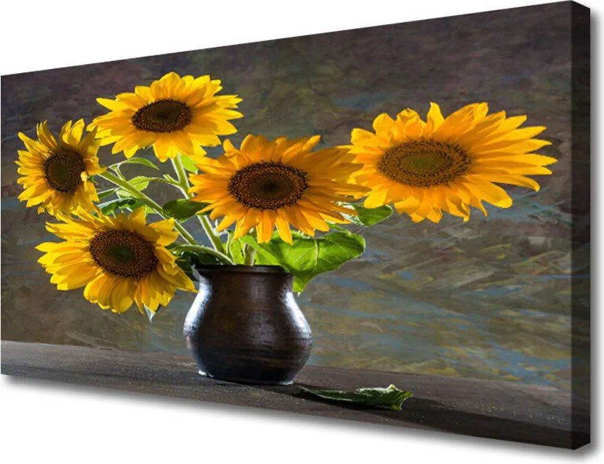Obraz na płótnie Słoneczniki w Szklanym Wazonie