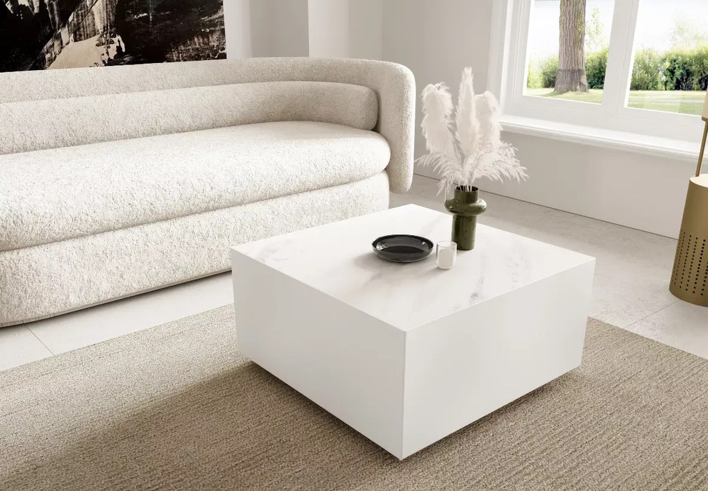 Nowoczesny stolik do salonu Sorenio z laminowanym blatem i metalową konstrukcją
