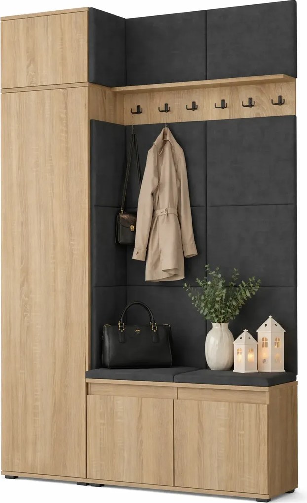Garderoba z szafą i nadstawką do przedpokoju dąb sonoma + szary H2-A75
