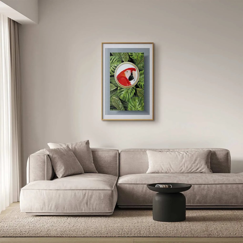 Plakat Papuga w dżungli 40x60 cm z ramą złotą z marginesem ARTGEIST B