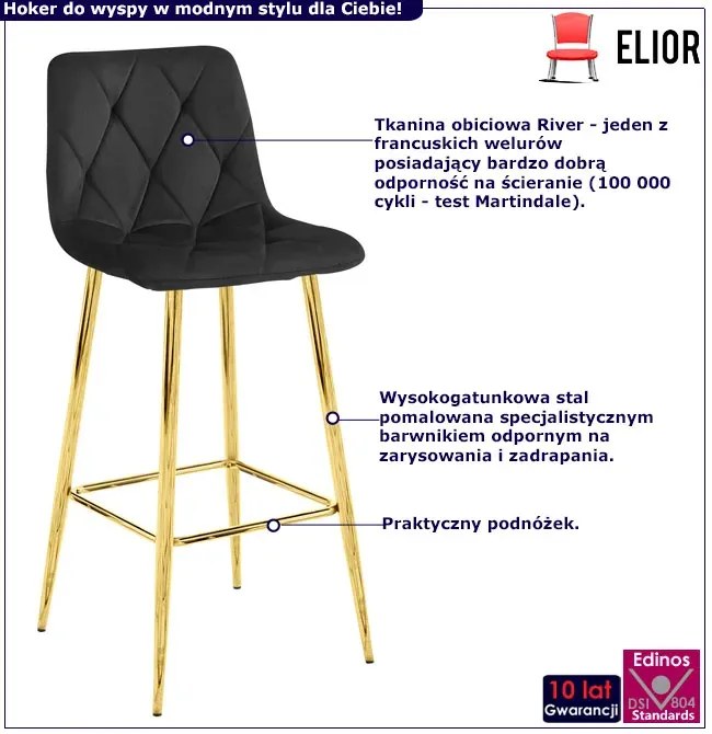 Pikowany czarny hoker glamour z oparciem A2-N83
