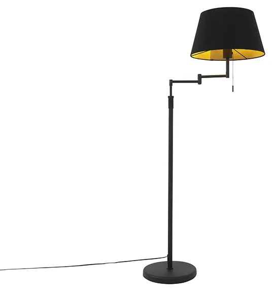 Lampa stojąca czarna z czarnym kloszem i regulowanym ramieniem - Ladas Deluxe