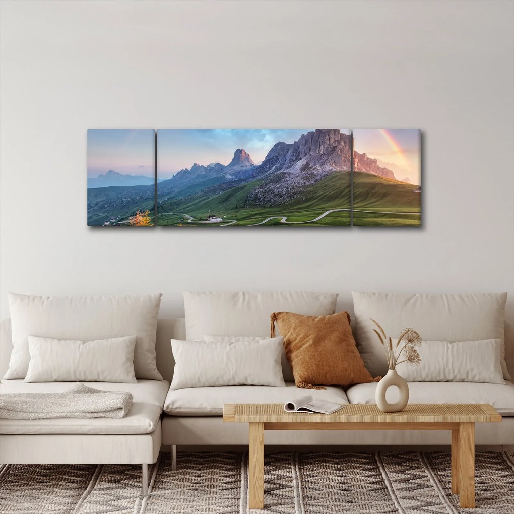 Obraz tęczy nad skałami (170x50 cm)