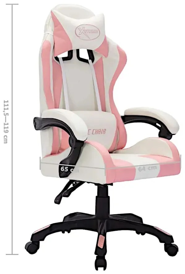 Biało-różowy fotel gamingowy z diodami LED D6-L97