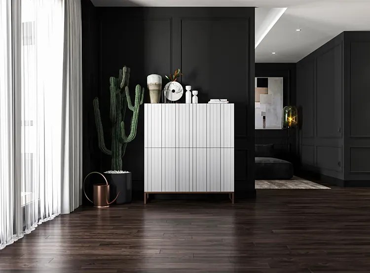 Biała komoda z lamelowym frontem B9-L68