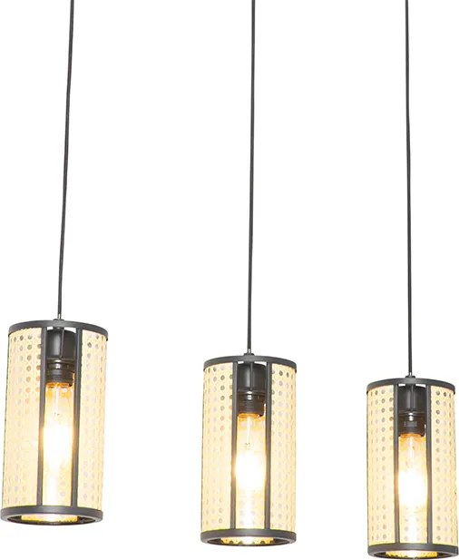 Orientalna lampa wisząca czarna z rattanu 3-światłowa owalna - Akira