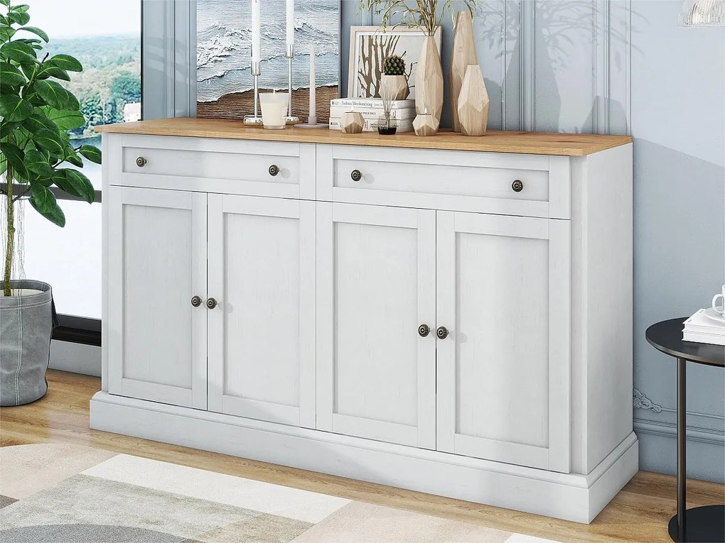Bufet z 4 drzwiami i 2 szufladami - drewno - wysokość 150 cm - blat naturalny