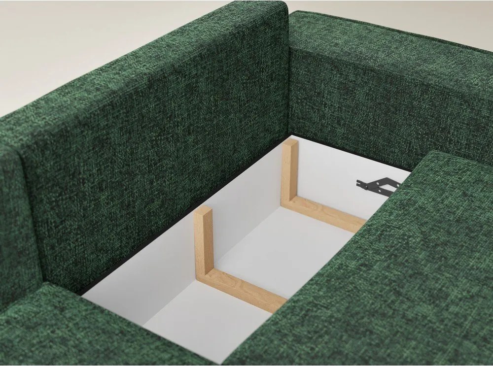 Ciemnozielony rozkładany/ze schowkiem narożnik z tkaniny szenilowej (lewostronny/w kształcie litery L) Tonga – Maison de Rêve
