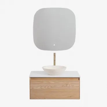 Zestaw Wiszących Mebli Łazienkowych Z Drewna Jesionowego Tedrik Popielaty Brąz & Cement Okrągły Biały Ø40 - Sklum