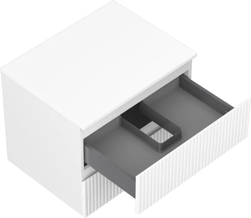 Mexen Rivel szafka łazienkowa podumywalkowa 60 cm z blatem, 2 szuflady, ryflowana , biała mat - 91A20-06047-2-BFFC01