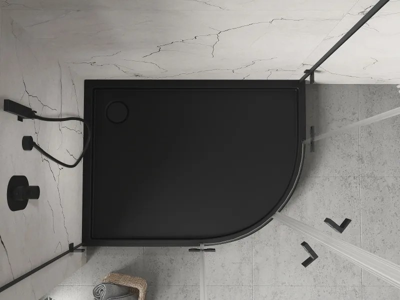Mexen Flow+ brodzik półokrągły asymetryczny lewy 100 x 80 cm, czarny mat - 46Q708010LH