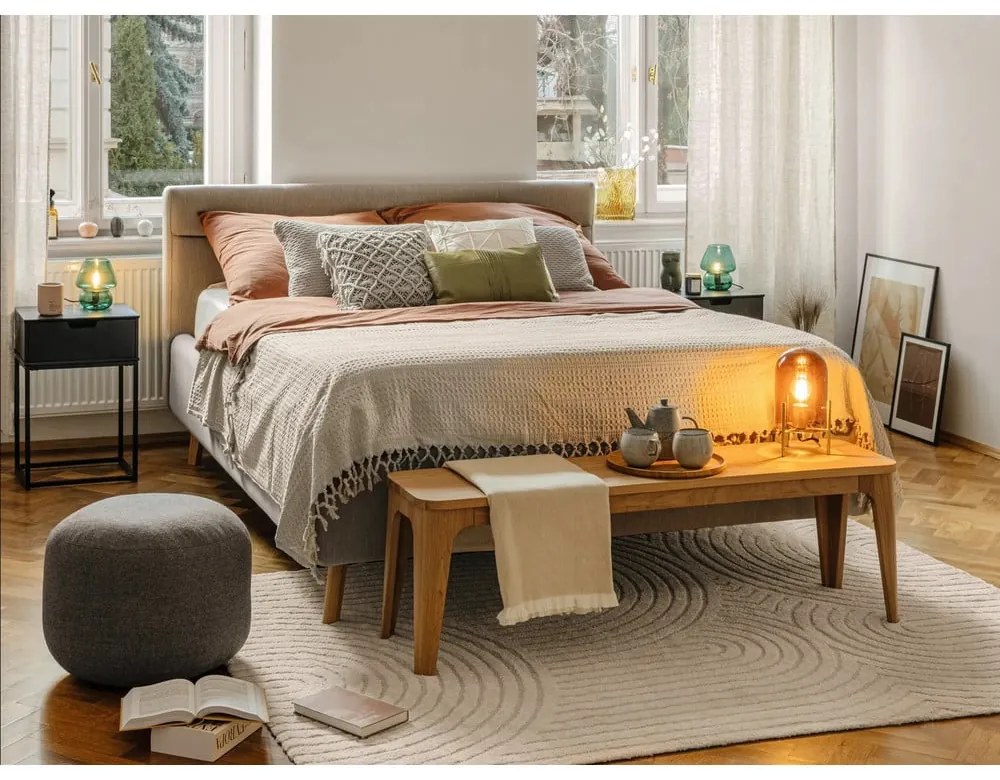 Beżowe tapicerowane łóżko dwuosobowe ze schowkiem ze stelażem 140x200 cm Lotte – Meise Möbel