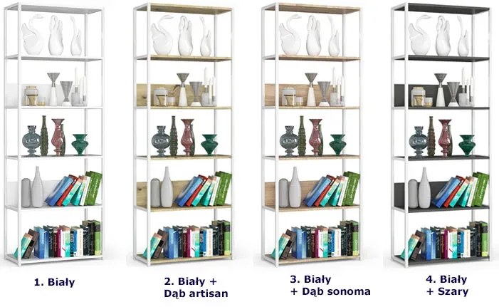 Otwarty regał w skandynawskim stylu biały + dąb artisan - Shira 4X