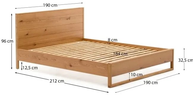 Łóżko dwuosobowe z litego drewna dębowego ze stelażem 180x200 cm Alguema – Kave Home