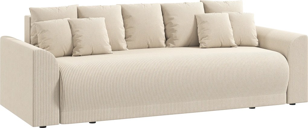 HOMCOM Sofa rozkładana 190x150 cm 3-osobowa z funkcją spania, poduszki, schowek, wygląd sztruksu do salonu, beżowa | Aosom PL