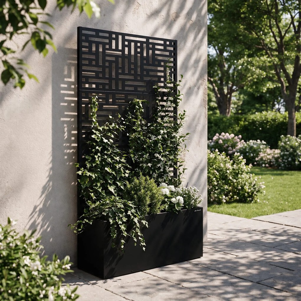 Pergola ogrodowa metalowa z donicą czarna 3in1, 900 × 1800 × 300 mm: ROSE