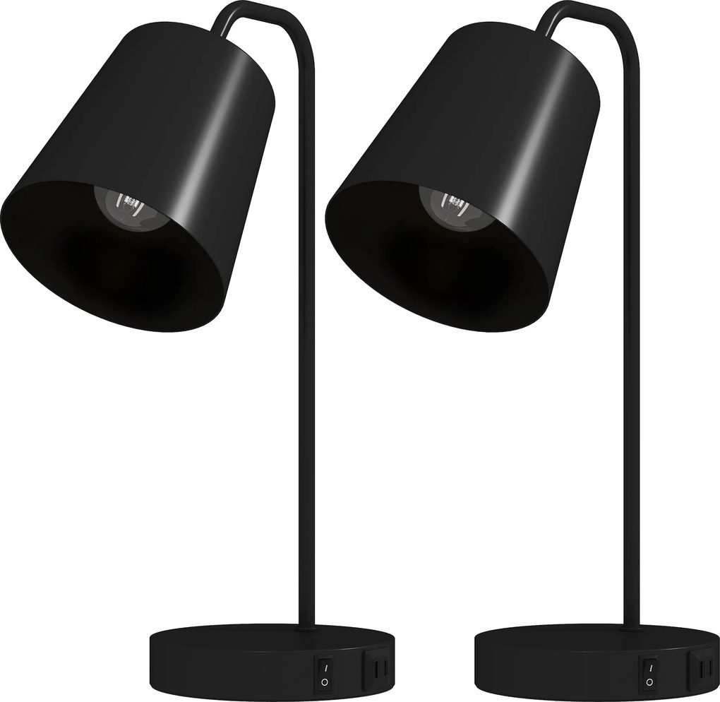HOMCOM Zestaw lamp stołowych, 2 szt., Nowoczesne lampy z USB-A i USB-C do sypialni, salonu i biura, Czarny | Aosom PL
