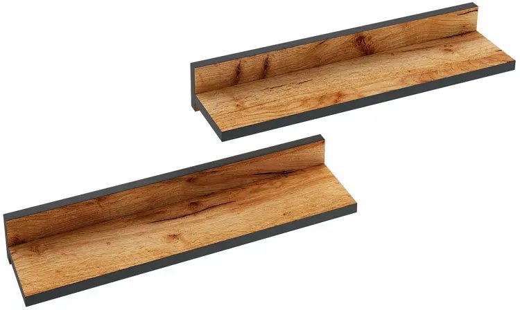 Komplet 2 półek ściennych dąb craft + czarny - Nevra 4X