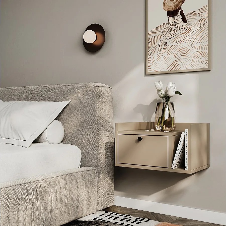 Szafka nocna WENA, wisząca, z szufladą i półką z prawej Aura, 50x27x35 cm, Cappuccino