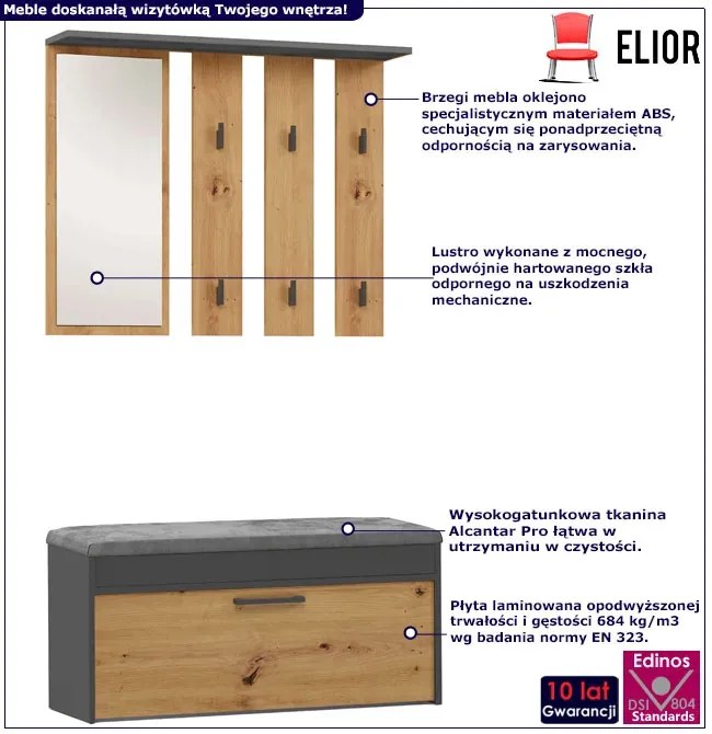 Garderoba z lustrem na korytarz dąb artisan + antracyt - Riamia 3X