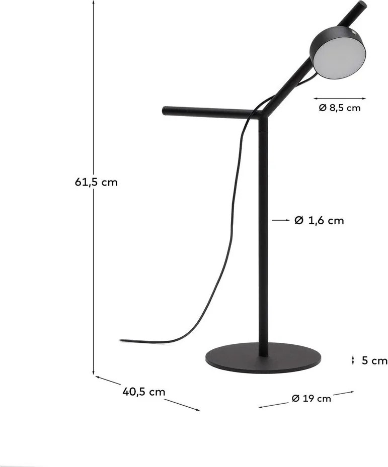 Czarna metalowa lampa stołowa LED ze ściemniaczem (wysokość 61,5 cm) Orey – Kave Home