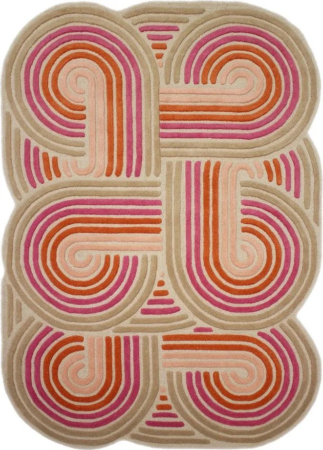 Różowy wełniany dywan tkany ręcznie 140x200 cm Spiral Shaped – Flair Rugs