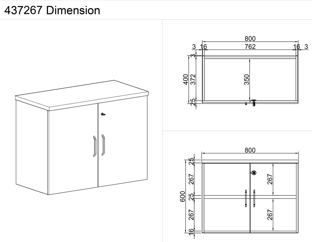 Nadstawka dwudrzwiowa MIRELLI A+, 800 x 400 x 600 mm, orzech