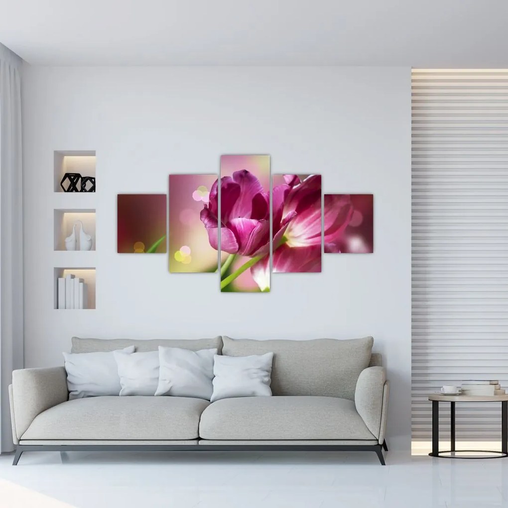 Obraz różowych tulipanów (125x70 cm)