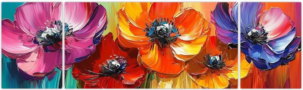 Obraz - Pięć kolorowych kwiatów (170x50 cm)