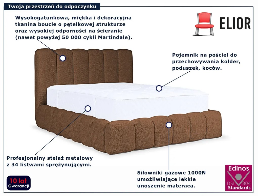 Brązowe łóżko tapicerowane z pojemnikiem 5 rozmiarów W7-N13