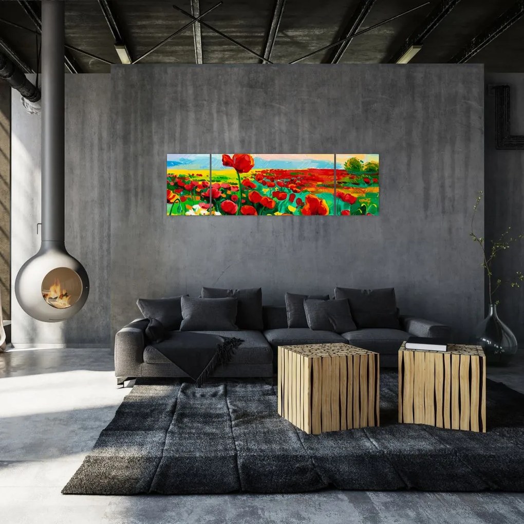 Obraz pola z makami (170x50 cm)
