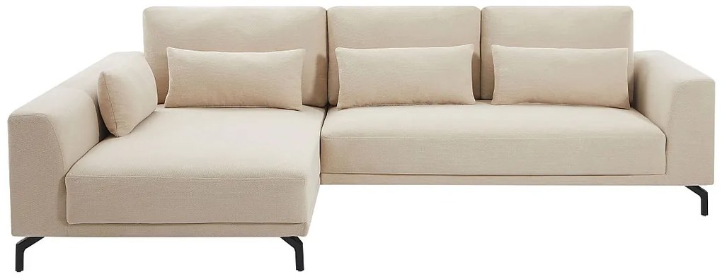 Kanapa narożna lewostronna z beżowej teksturowanej tkaniny TILANIA