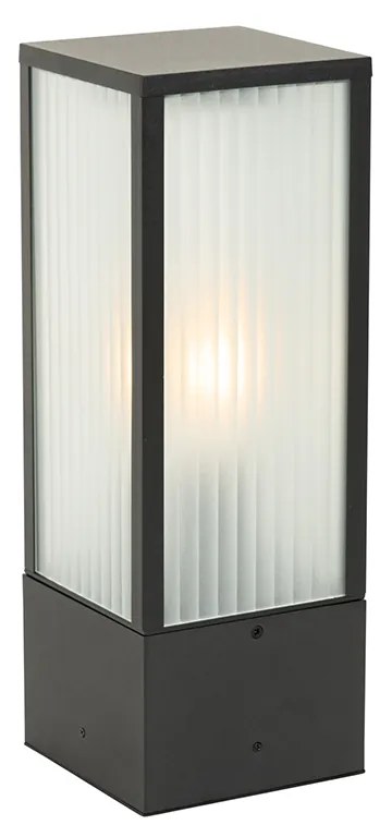 Zewnetrzna Stojąca lampa ogrodowa czarna z żebrowanym szkłem 40 cm IP44 - Charlois Nowoczesny Oswietlenie zewnetrzne