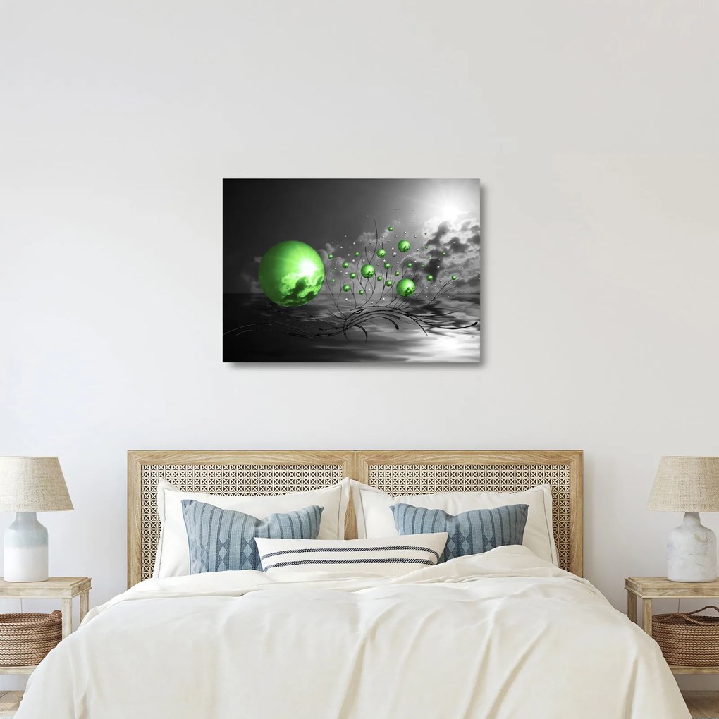 Obraz na szkle - zielone abstrakcyjne kule (70x50 cm)