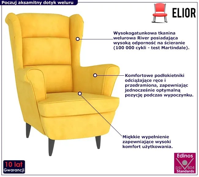 Musztardowy tapicerowany fotel uszak M1-C03