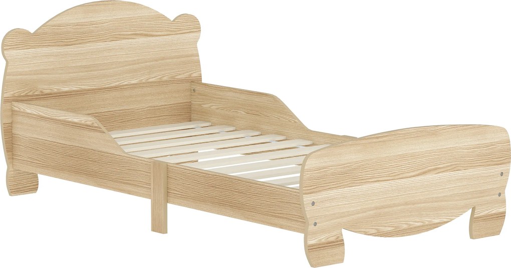 AIYAPLAY Łóżko dla dzieci łóżko domek z projektem misia dla dzieci 3-6 lat 143,5 x 80 x 55 cm drewno naturalne