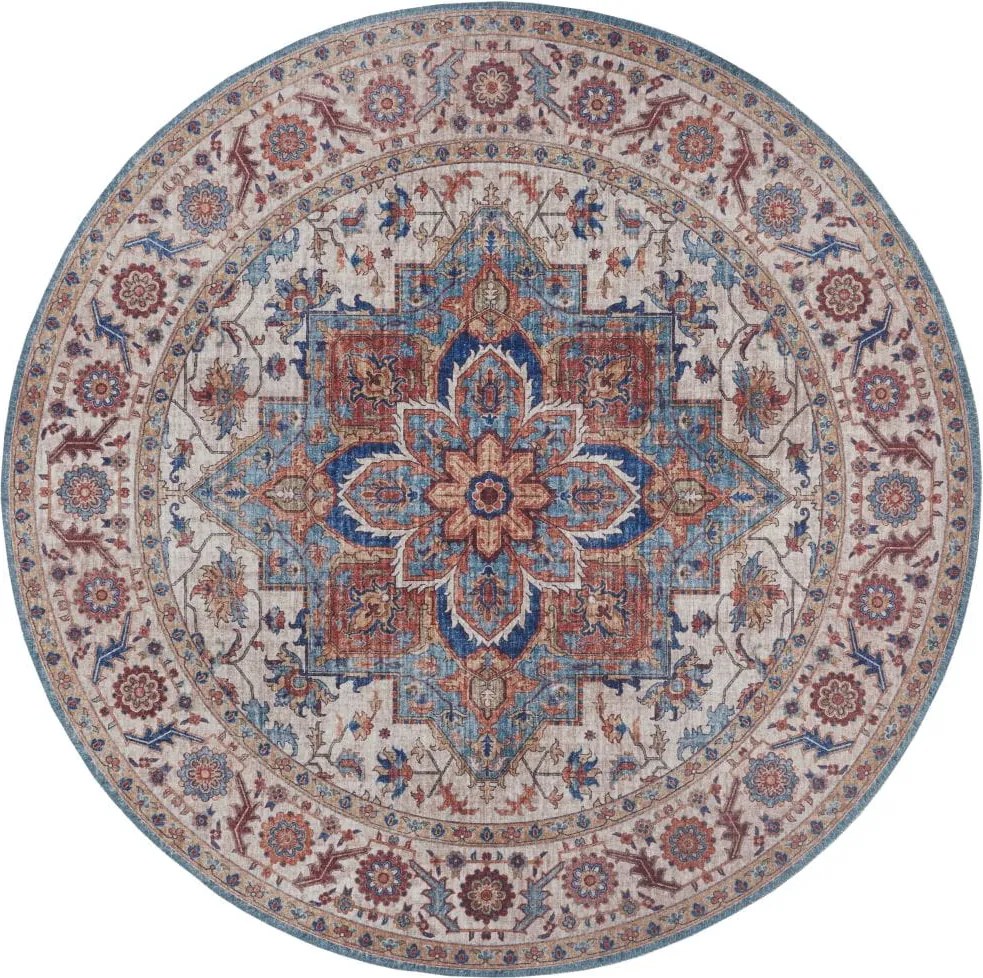 Dywan klasyczny orientalny Asmar cyjan niebieski koło 160 cm x 160 cm