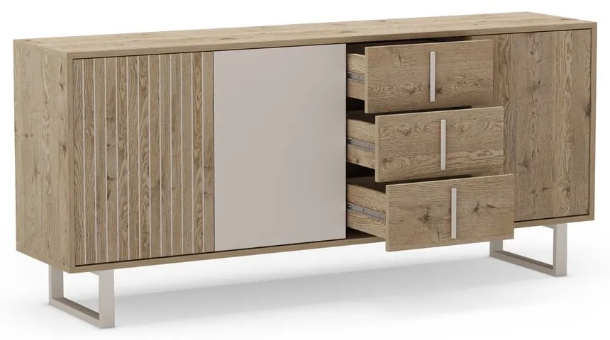 Szara niska komoda w dekorze dębu 180x80 cm Millay – Marckeric