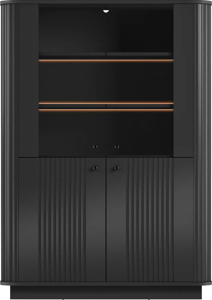 Witryna Vesper 103 cm czterodrzwiowa na cokole - czarny / czarne uchwyty