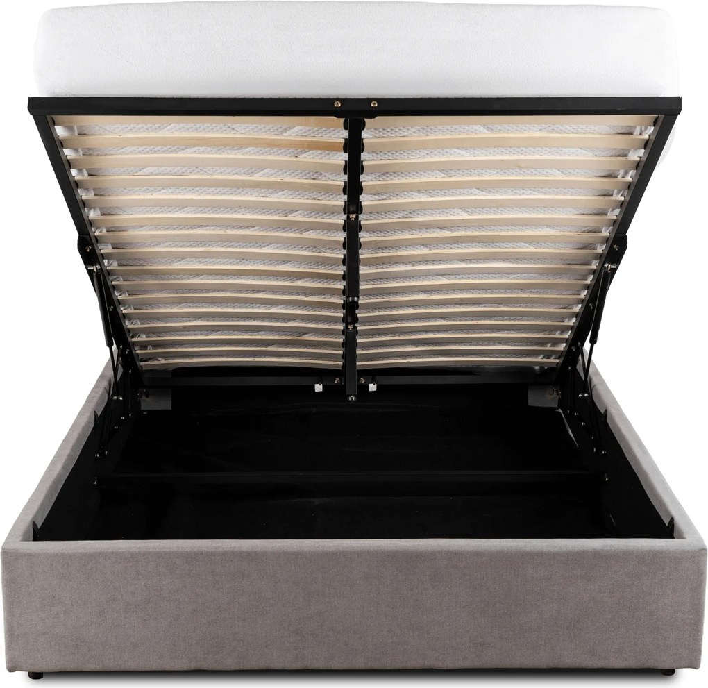 Łóżko Tapicerowane 140x200 cm MARSYLIA ze Stelażem i Pojemnikiem Dwuosobowe Szare