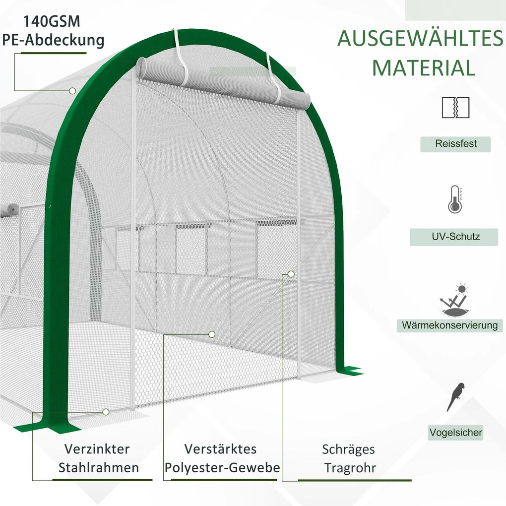 Outsunny Szklarnia Foliowa z Rozwijanymi Drzwiami 358x210x210cm Biała Przestronna Ochrona Roślin | Aosom PL