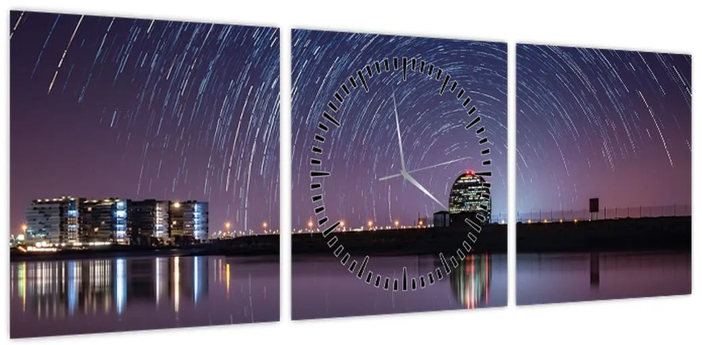 Obraz nocnego nieba z gwiazdami (z zegarem) (90x30 cm)