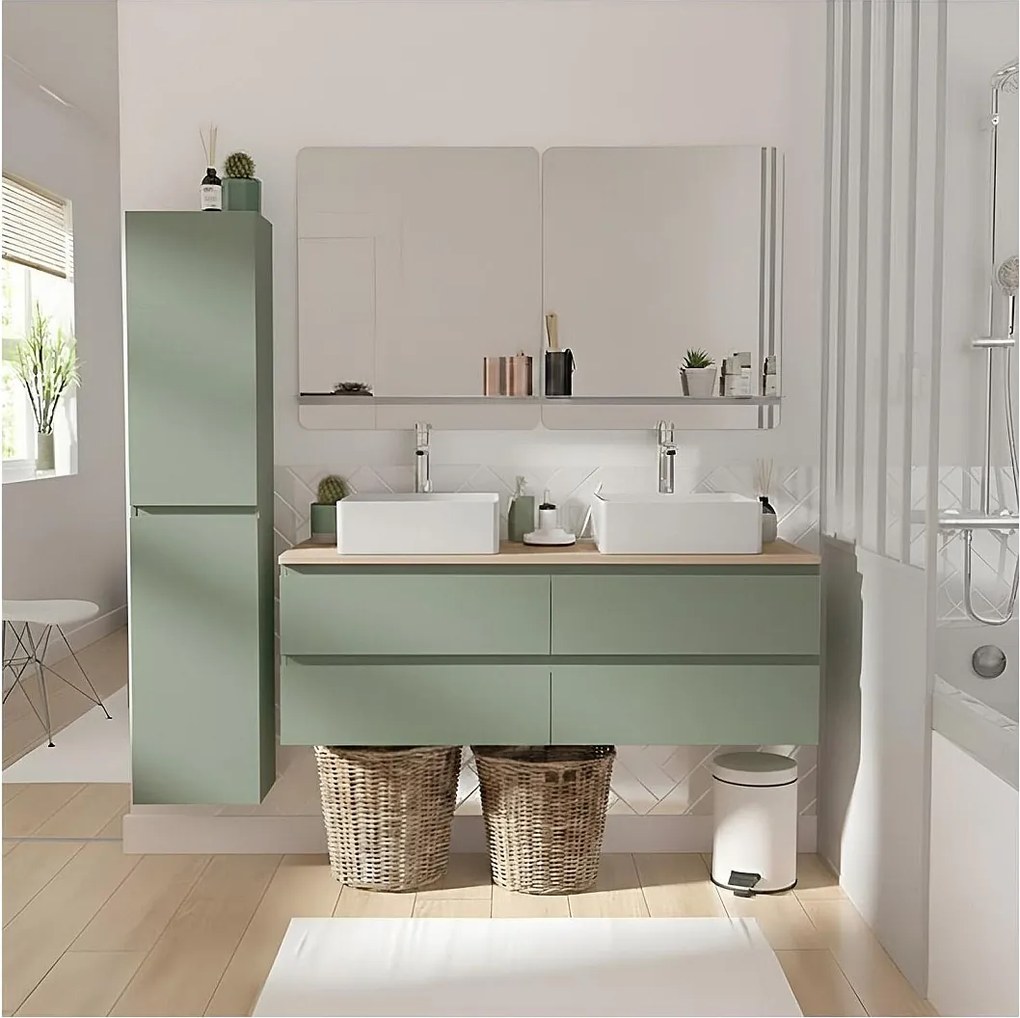 Sorrento 120 cm wisząca szafka pod umywalkę z podwójną umywalką i wysoką szafką