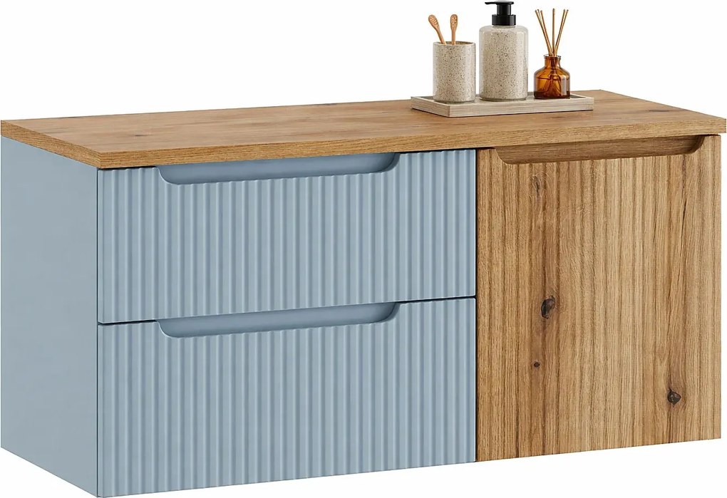 Niebieska wisząca szafka pod umywalkę z koszem na pranie C9-T89