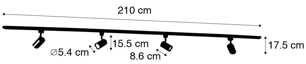Nowoczesny system oświetlenia szynowego z 4 reflektorami czarny 1-fazowy - Iconic Yade