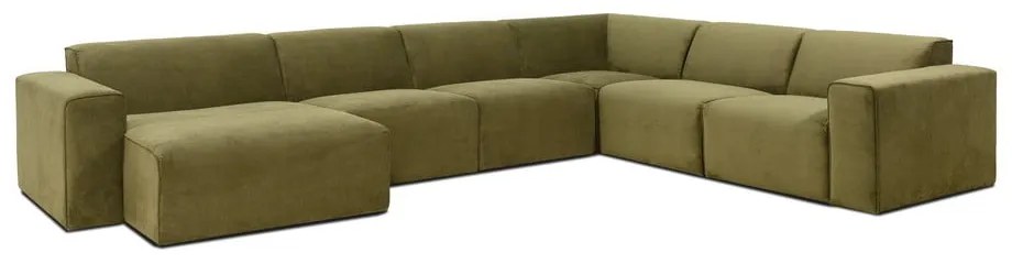 Zielona sztruksowa sofa modułowa w kształcie litery "U" Scandic Sting, lewostronna