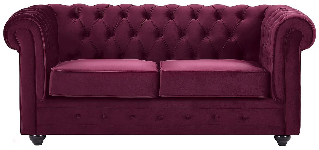 Kanapa 2 osobowa welurowa bordowa - CHESTERFIELD