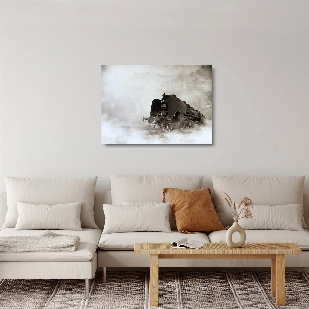 Obraz na szkle - Pociąg we mgle (70x50 cm)